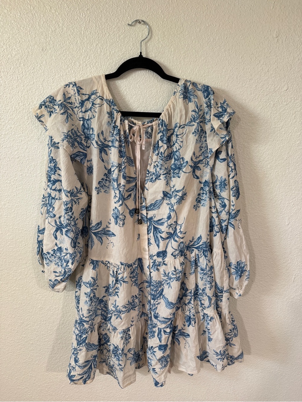 Free People Cream Dress with Blue Floral Print